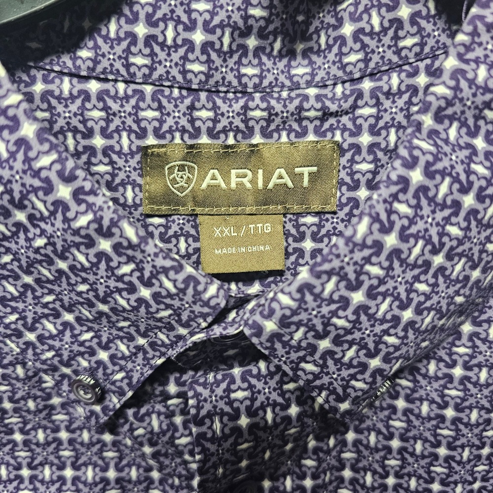 Ariat Mens XXL Purple Geometric Medallion Print Cotton Western Button Down Shirt